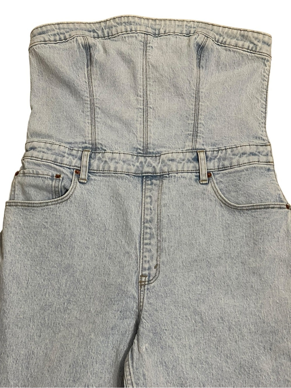 Abercrombie & Fitch Light Blue 90s Y2K Denim Jumpsuit Wide Leg Large Petite Fit - Picture 2 of 12